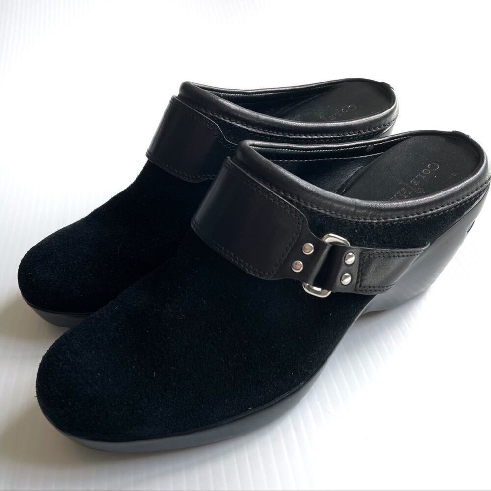 Cole Haan Suede Mule with wedge heel leather strap with buckle size 8